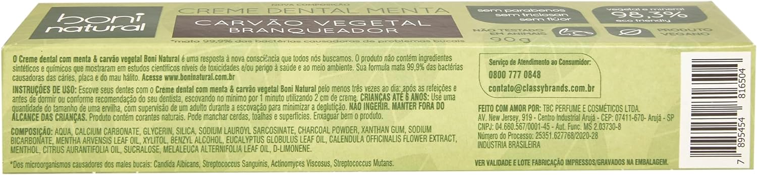 Creme Dental Boni Natural Menta e Carvão Vegetal 3