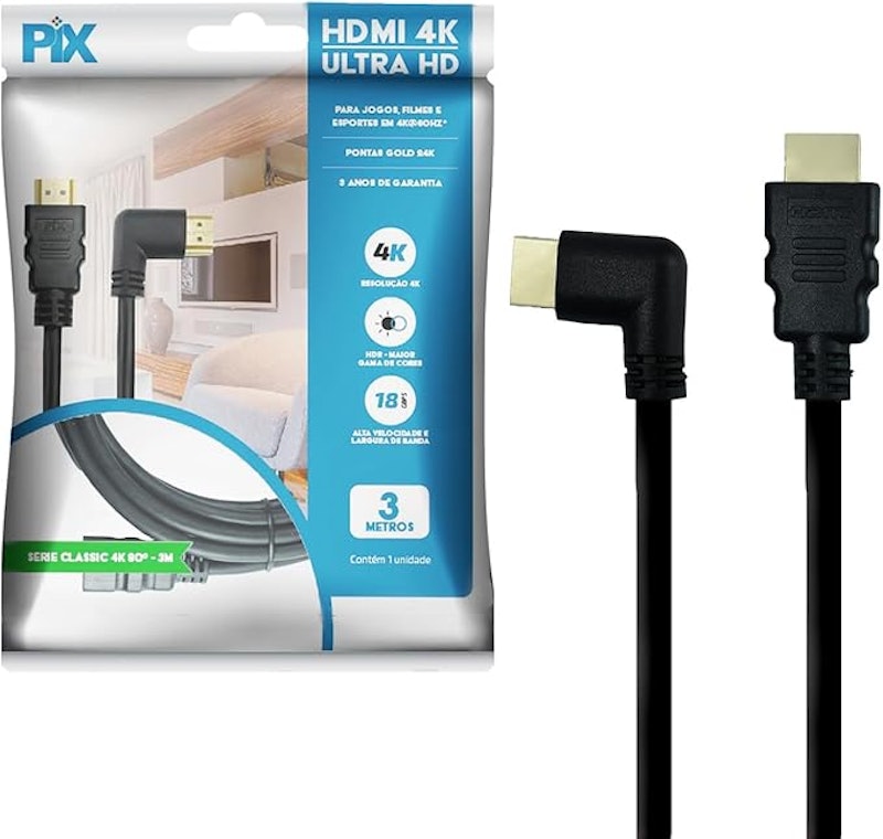 Cabo HDMI 2.0 4K 19 Pinos - Plug 90 Graus 1