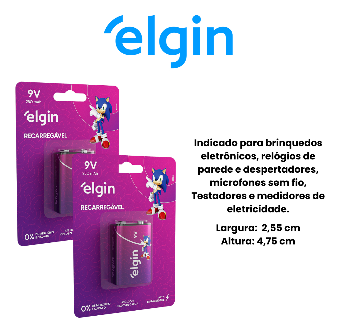 Bateria Recarregável 9 V Elgin 4