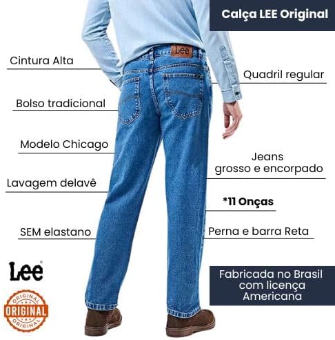 Calça Jeans Lee Chicago Reta 100% Algodão Masculina 4