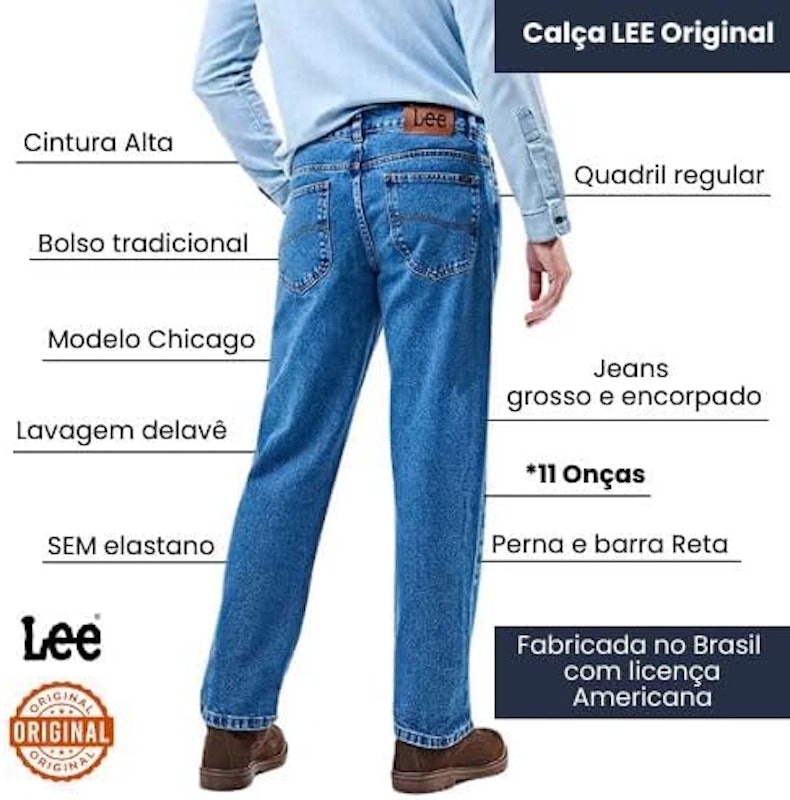 Calça Jeans Lee Chicago Reta 100% Algodão Masculina 4