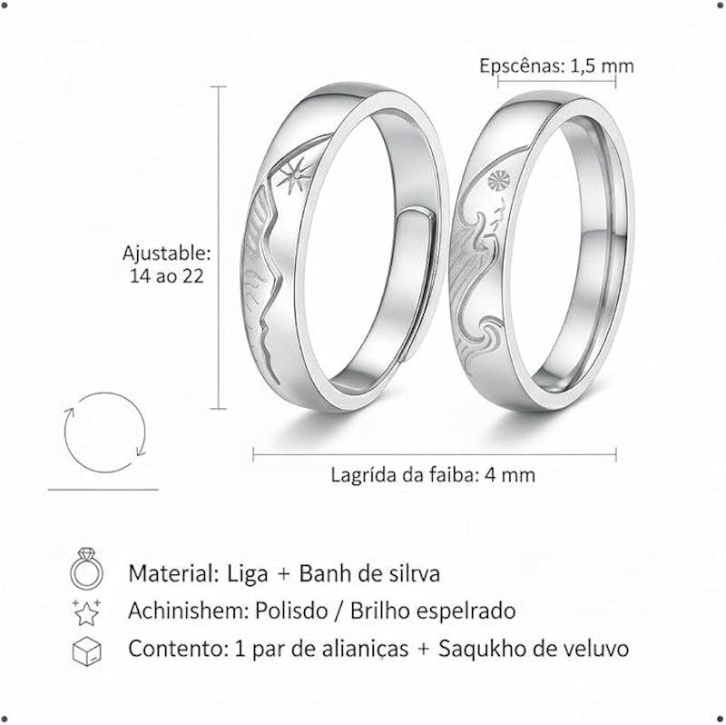 Aliança de Namoro Prata 925 Ajustável Joalli 4