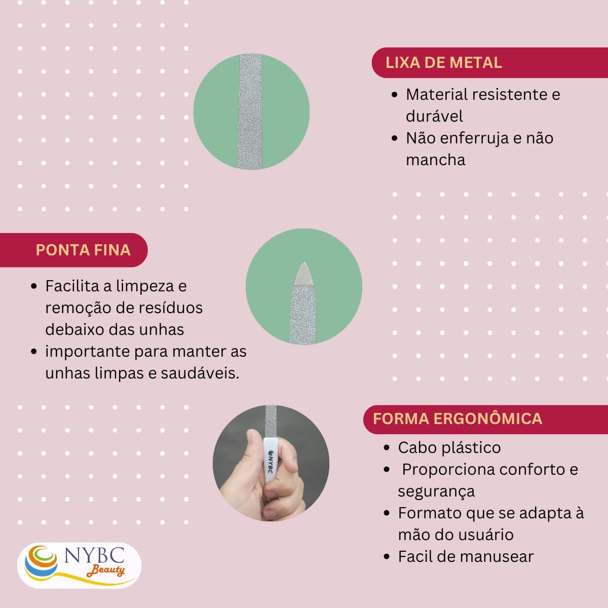 Lixa de Unhas Média Metal Ponta Fina NYBC 4