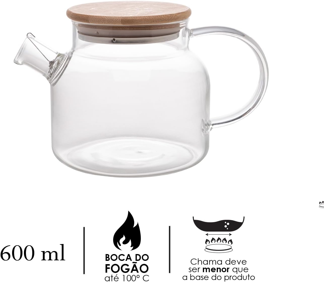 Chaleira de Vidro Borossilicato com Tampa em Bambu 3