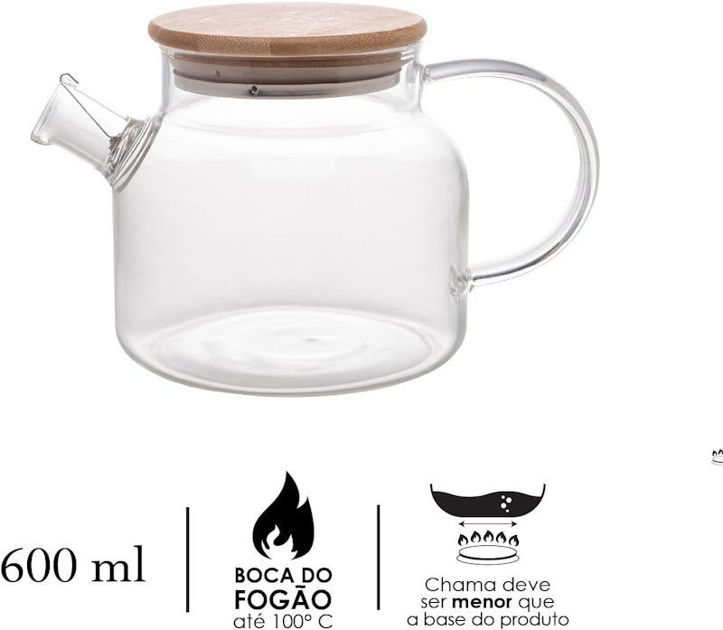 Chaleira de Vidro Borossilicato com Tampa em Bambu 3