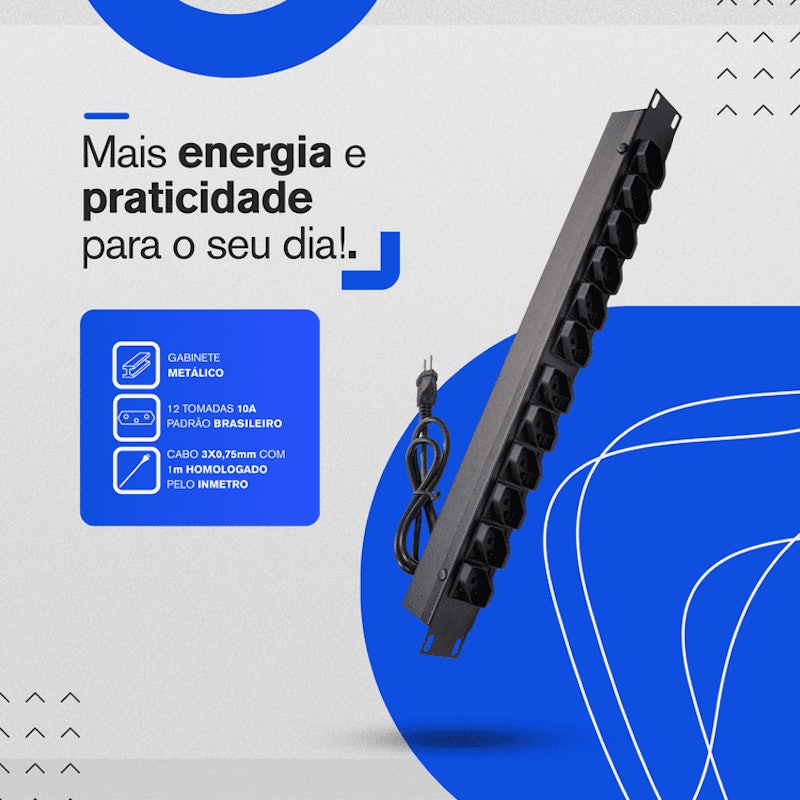 Régua Rack 19" Extensão 10 A 12 Tomadas 2