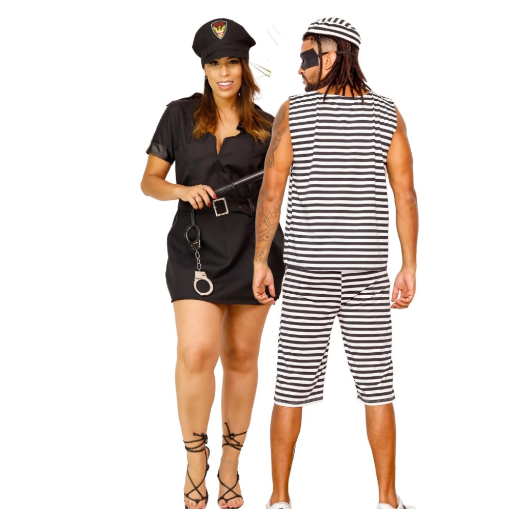 Fantasia de Casal Policial e Ladrão Adulto Presidiário 2