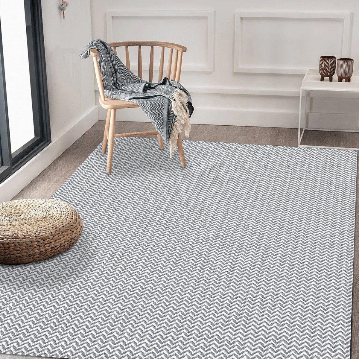 Tapete para Sala e Quarto 200 x 140 cm Antiderrapante Zig Zag Cinza 2