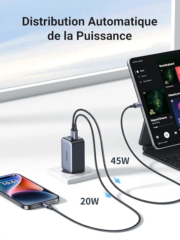 Carregador Ugreen 3 em 1 Gan X 65 W Porta USB C e USB A 4