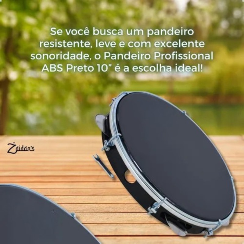 Pandeiro Profissional 10" ABS Pele Preta 5