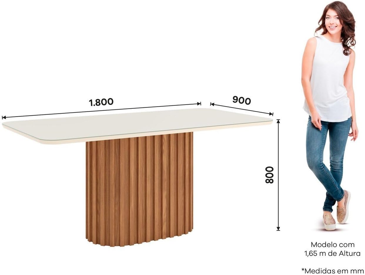 Mesa de Jantar com Tampo MDF e Vidro com Canto Arredondado 180 cm Solana 4