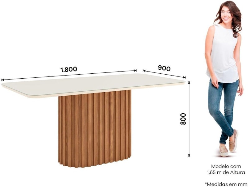 Mesa de Jantar com Tampo MDF e Vidro com Canto Arredondado 180 cm Solana 4