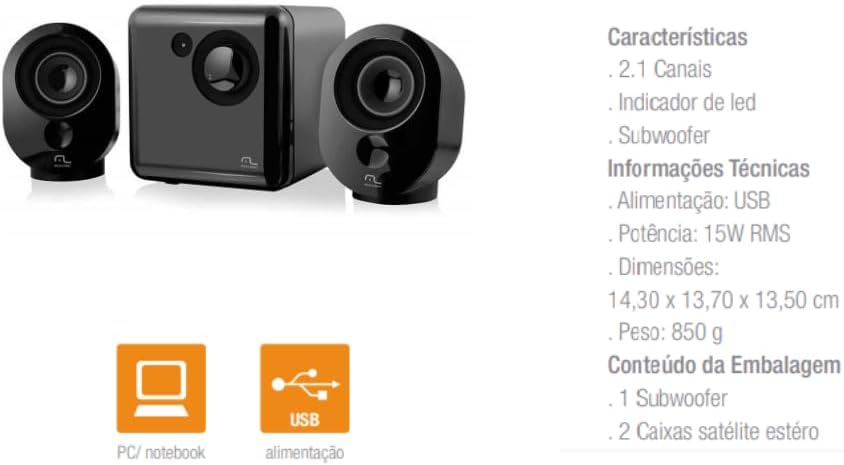 Caixa de Som 2.1 USB 15 W Multilaser 2