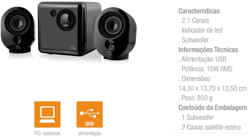 Caixa de Som 2.1 USB 15 W Multilaser 2