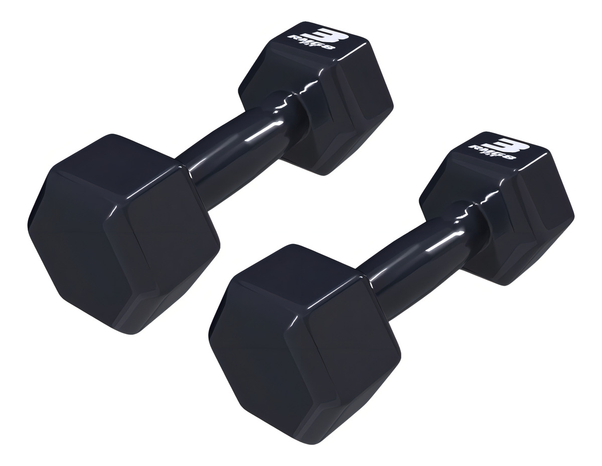Par Halteres 3 Kg Emborrachado Sextavado RMG8 Fit 2