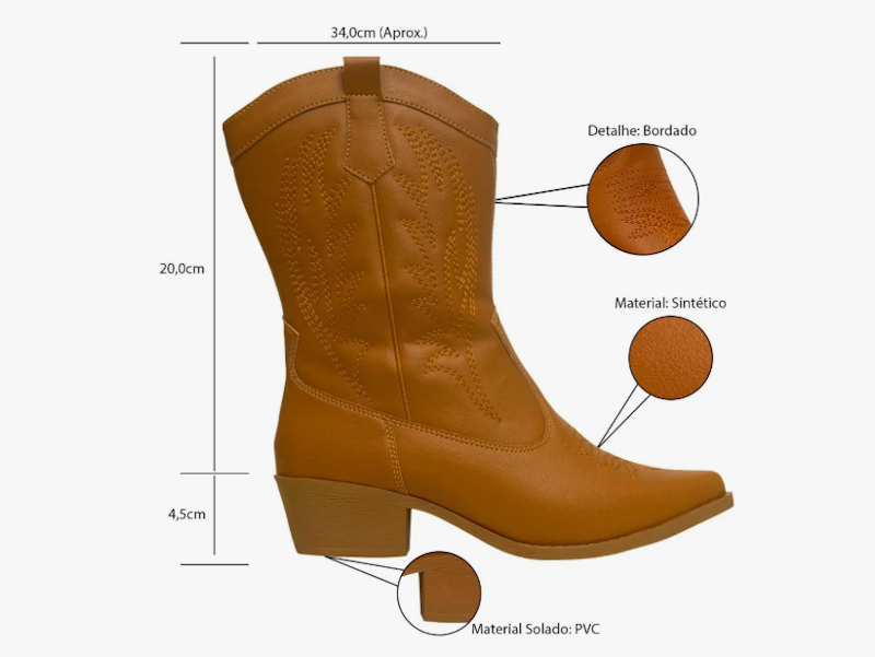 Bota Texana Feminina Boiadeira Western Country 4