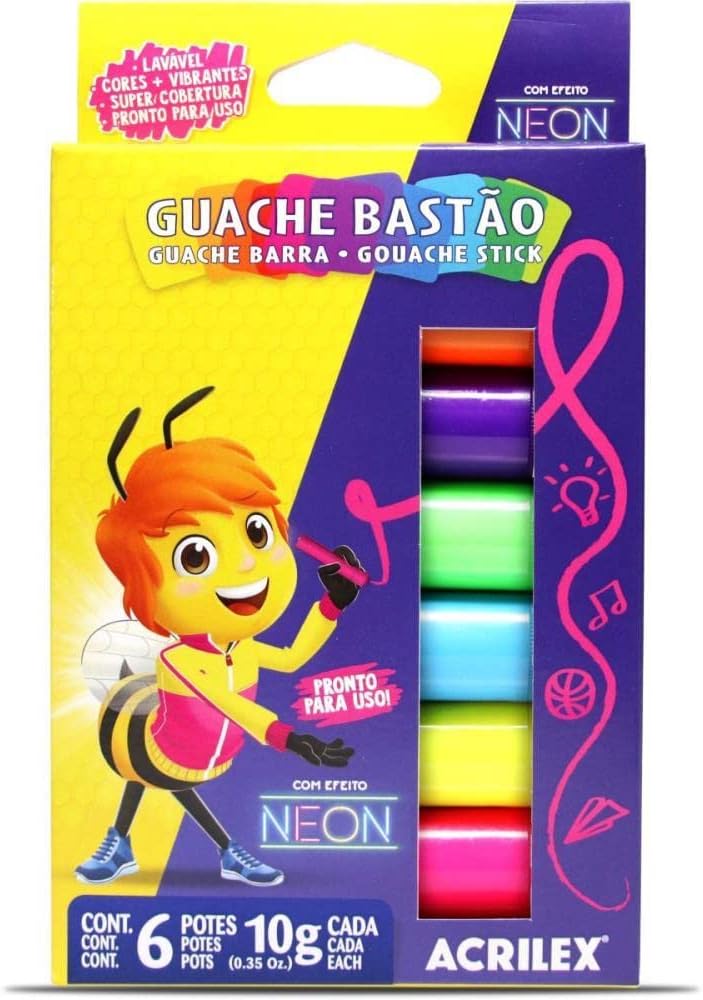 Tinta Guache Bastão 06 Cores Neon 1