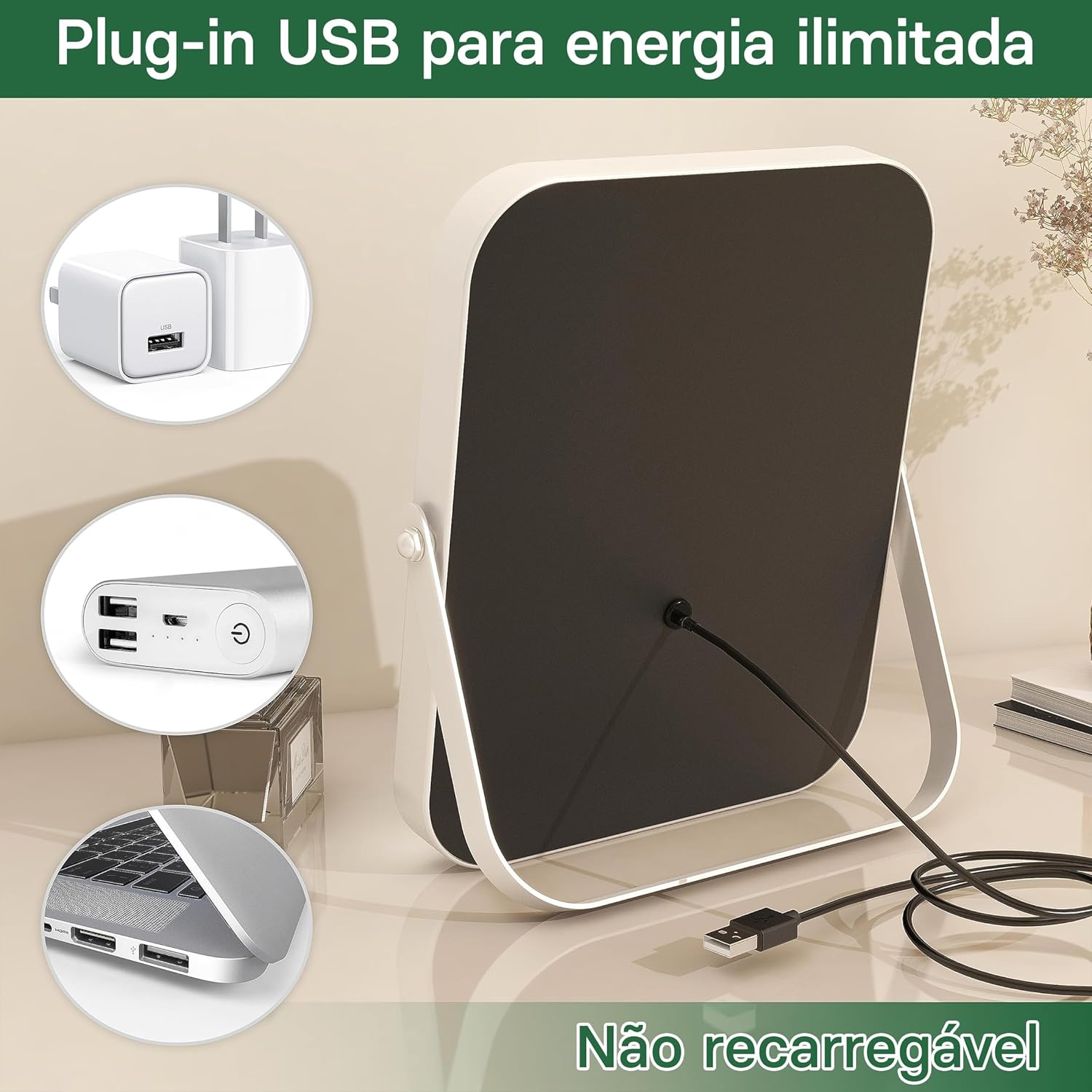 Espelho de Maquiagem com Luz LED 3