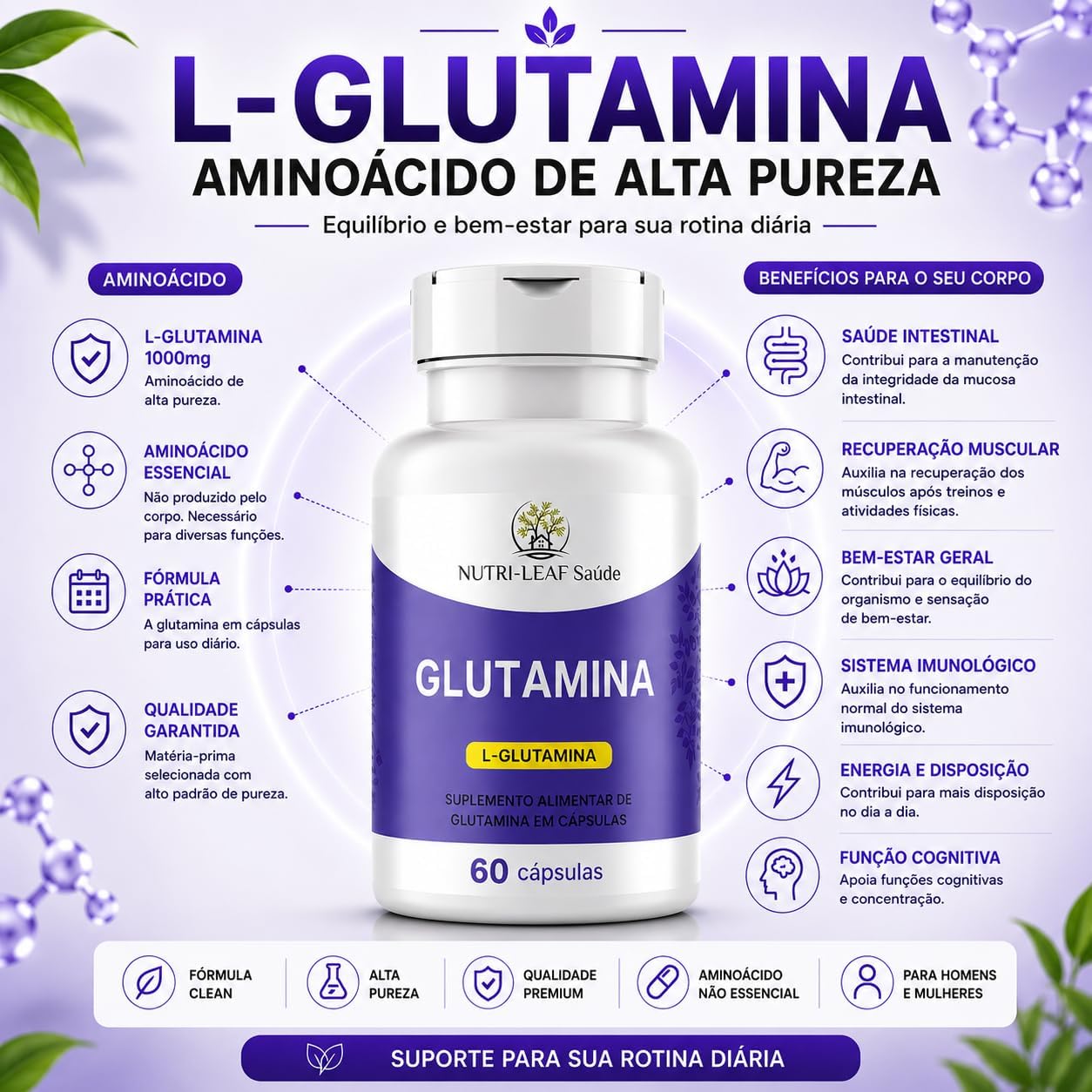 Glutamina 1000 mg Nutri-Leaf Saúde 2
