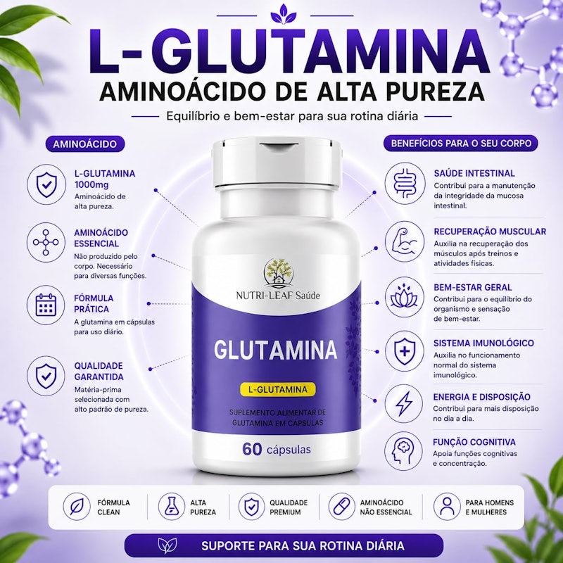 Glutamina 1000 mg Nutri-Leaf Saúde 2