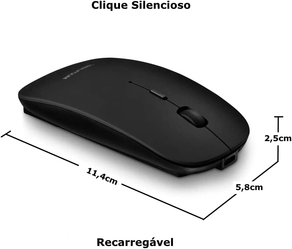 Mouse Sem Fio 2.4Ghz Recarregável Lithium USB  3