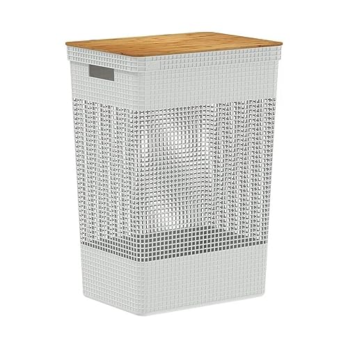 Cesto de Roupas Grid com Tampa De Bambu 1