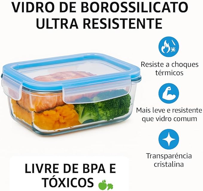 Potes de Vidro Retangulares com Tampa Hermética 2