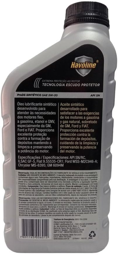 Óleo de Motor 5w30 Havoline ProDs Api Sn Sintético Dexos 2 3