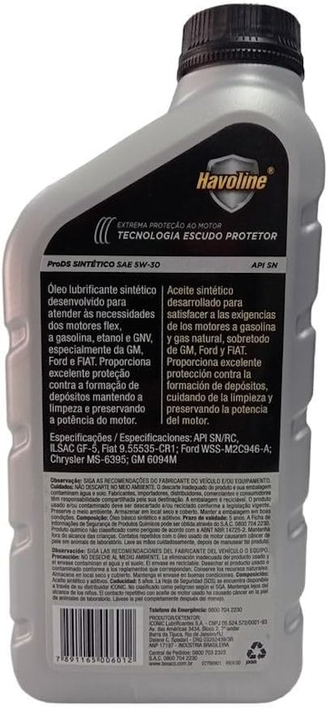 Óleo de Motor 5w30 Havoline ProDs Api Sn Sintético Dexos 2 3