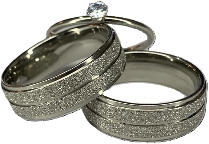 Alianças Prata Par Italianas Diamantadas Jateadas 1