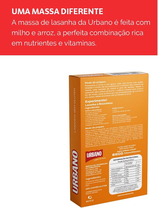 Massa para Lasanha Zero Glúten Urbano 2