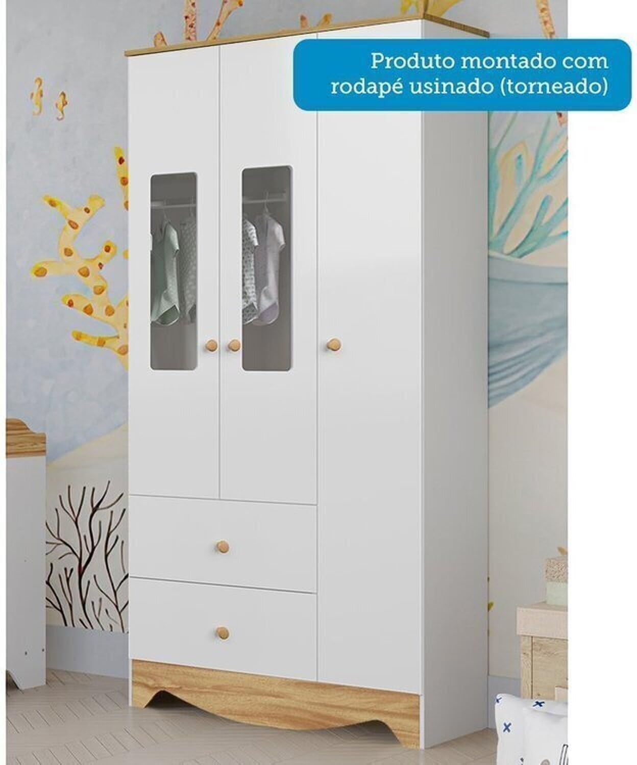 Quarto de Bebê Completo Guarda-Roupa e Cômoda com Janelas e Berço 100% MDF Ravy 4