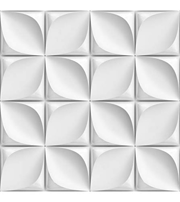 Papel de Parede 3D Branco e Cinza Flores 2