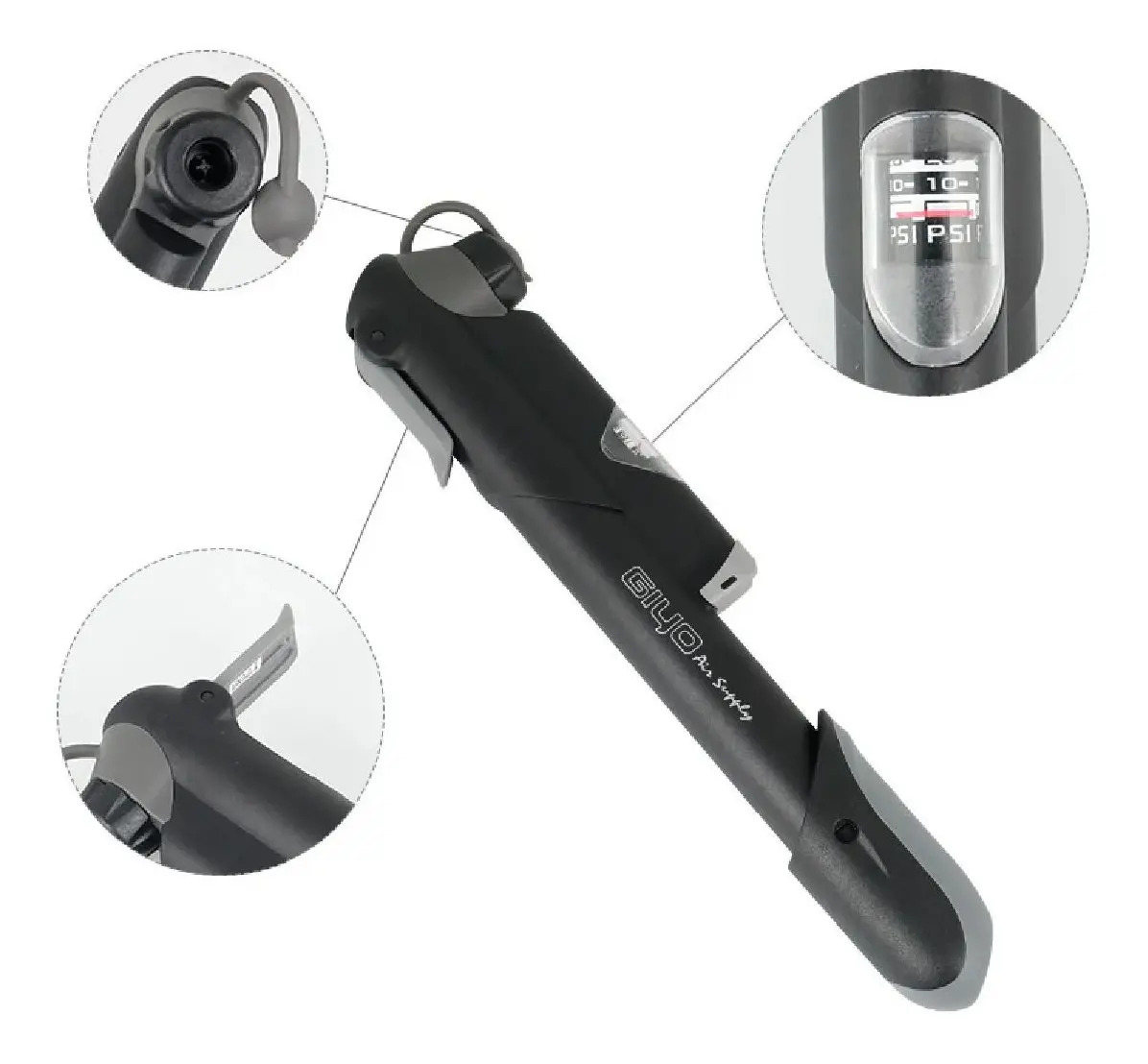 Bomba de Ar Portátil Mini Pump Giyo Gp41s com Manômetro 3