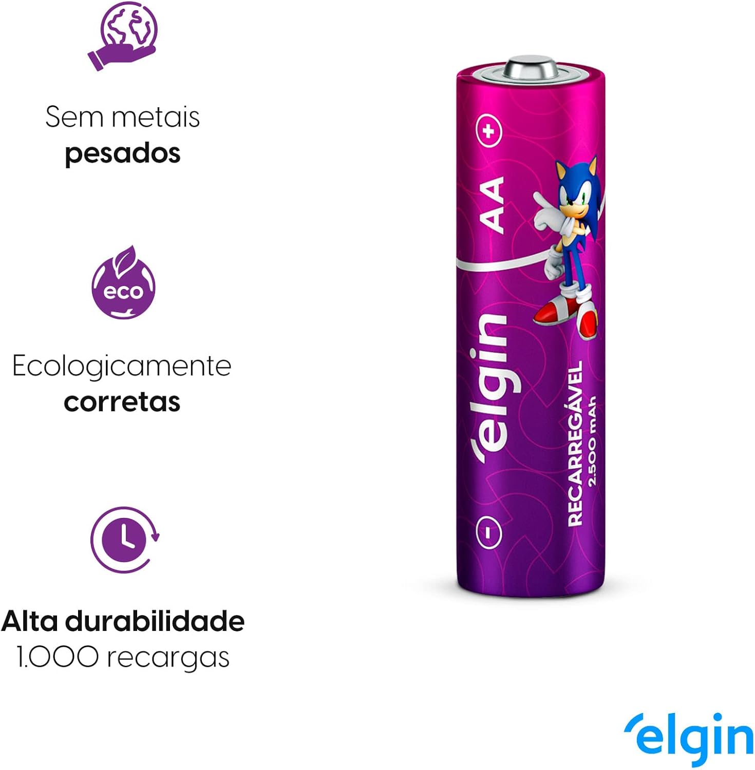 Pilha Recarregável AA 2.500Mah  3