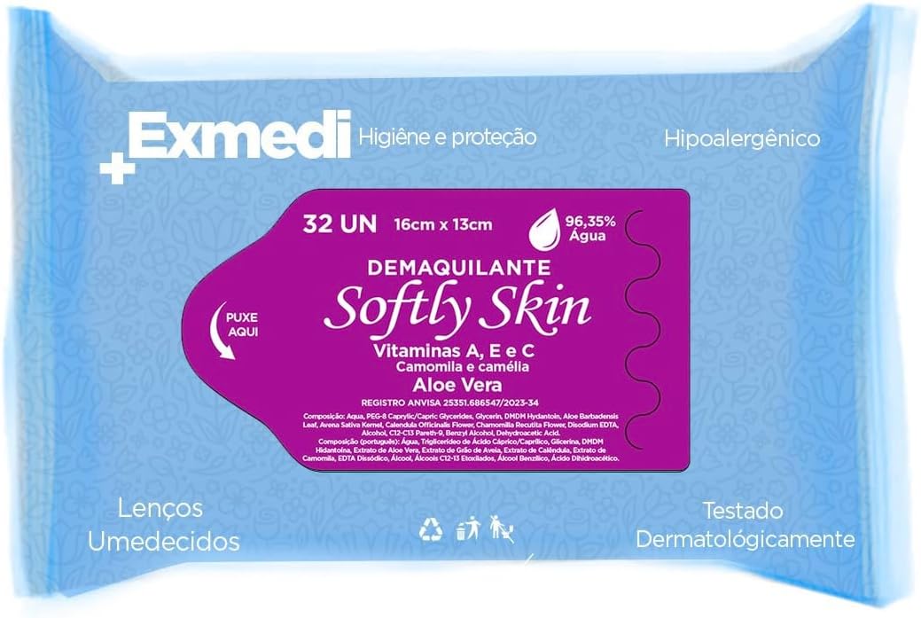Lenço Umedecido Demaquilante Softly Skin com Vitamina 1