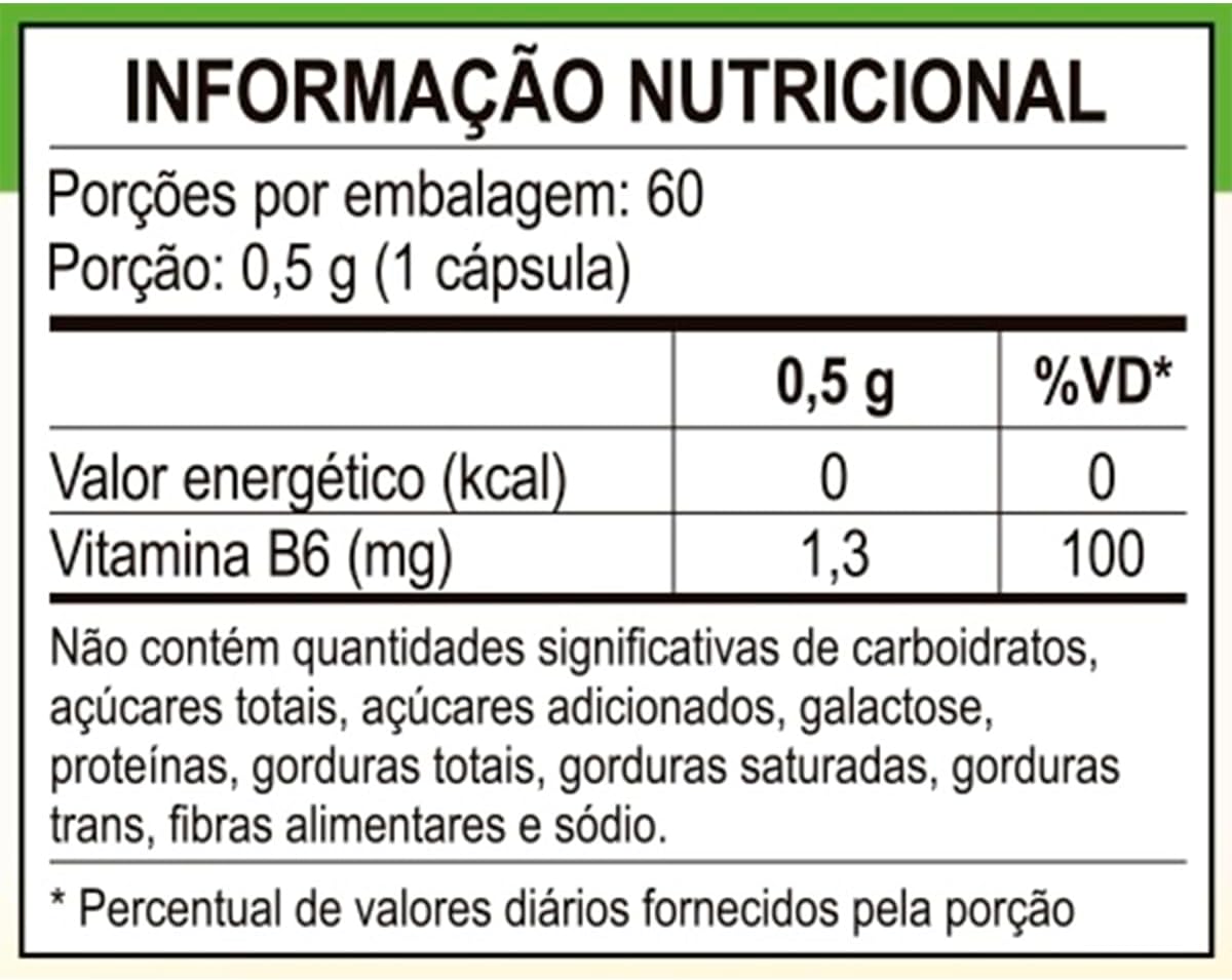 Vitamina B6 - Piridoxina em Cápsulas 500 mg 2