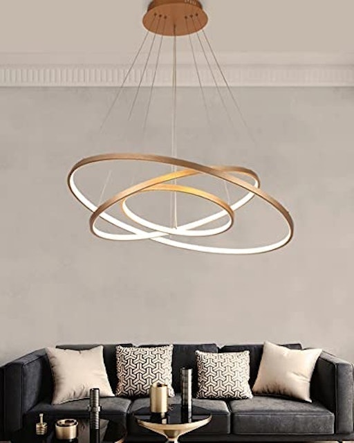 Lustre Led Moderno Pendente Anéis Led 89w 3 Arcos Dourado 5