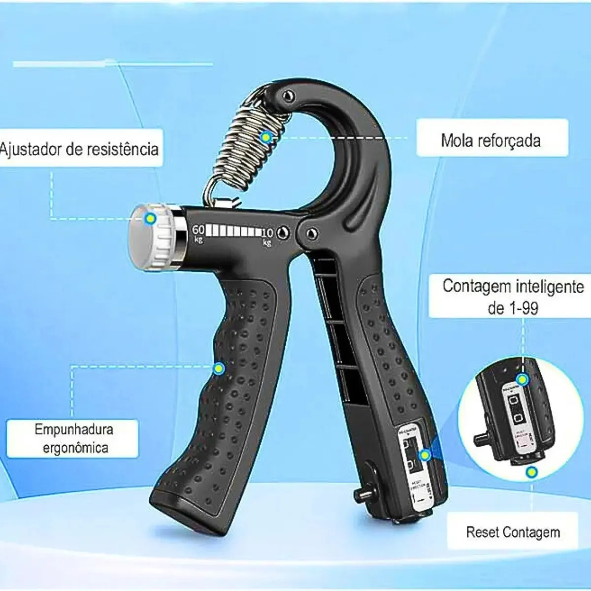 Hand Grip Exercitador para Mãos Punho Emborrachado com Contador 3