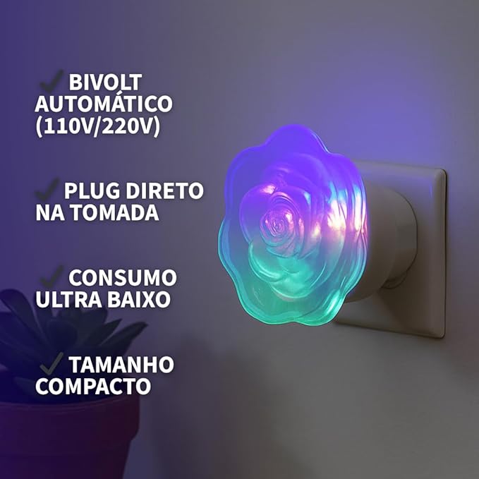 Luminária de Tomada LED Formato Rosa Multicolorida 4