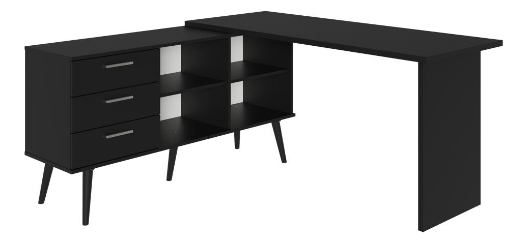 Escrivaninha em L Mesa para Computador Gamer 3 Gavetas Preto Lisboa Madesa 3