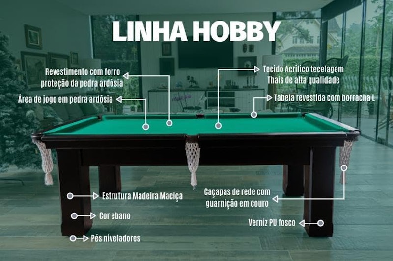 Mesa de Bilhar Hobby com Tampo de Ping Pong 2,32x1,32m 5