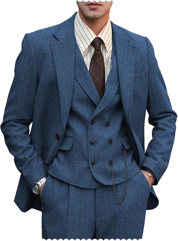 Terno Masculino Formal de Lã de Tweed 3 Peças para Casamento Slim Fit Tuikayoo 1