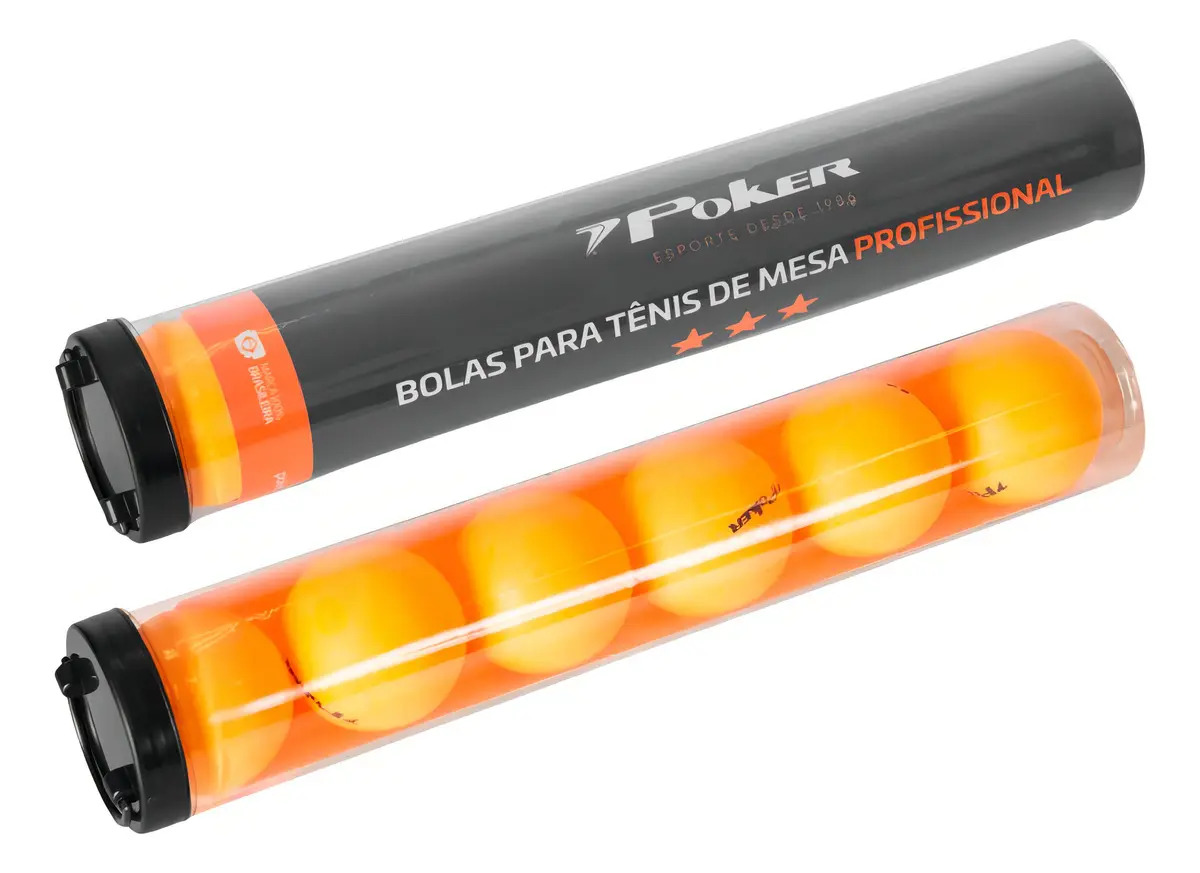 Bola de Tênis de Mesa 3 Estrelas Poker 40 mm Pote C/ 6 Pçs 1