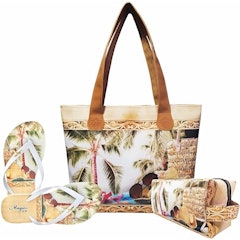 Kit Feminino Praia Chapéu de Palha com Bolsa, Necessaire e Chinelo