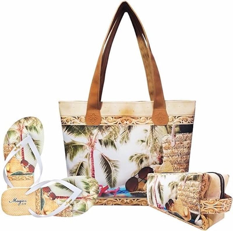 Kit Feminino Praia Chapéu de Palha com Bolsa, Necessaire e Chinelo 1