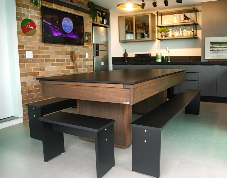 Mesa de Sinuca e Jantar com 2 Bancos 5
