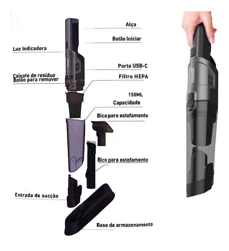Aspirador de Pó sem Fio Portátil Recarregável Power Max 3