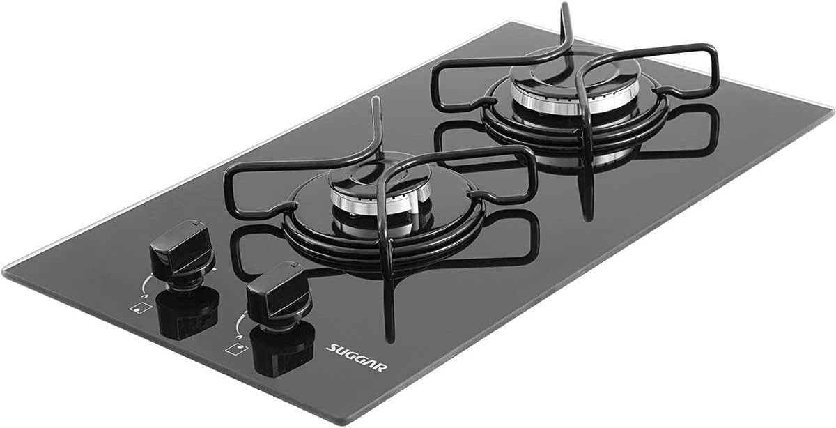 Fogão de Mesa Cooktop 2 Bocas Vidro Preto a Gás Suggar 3