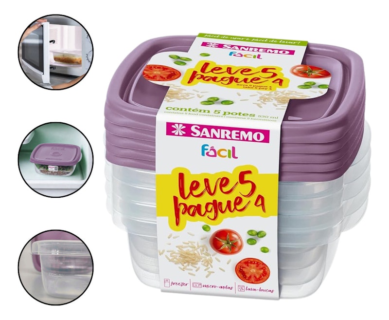 Conjunto de 5 Potes Plástico Hermético de 530 ml 2